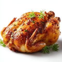 Delicious Roasted Chicken with Herbs on a White Background