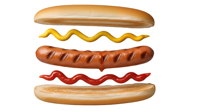 Delicious hot dog with ketchup and mustard, isolated on transparent background