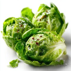 Fresh Baby Gem Lettuce with Salt and Red Pepper Flakes on White Surface