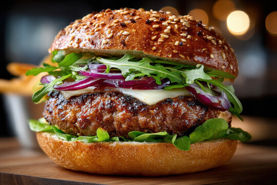 Juicy Cheeseburger with Fresh Toppings on a Sesame Seed Bun