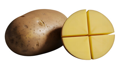 Fresh Potatoes A Whole and Half-Cut View Isolated on Transparent Background
