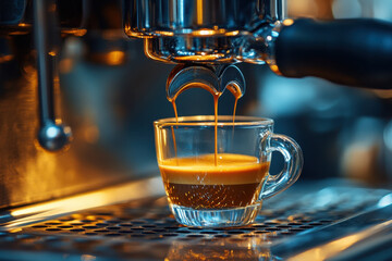 Coffee machine pouring a cup of coffee.