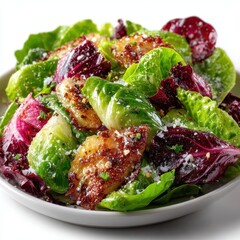 Gourmet Salad with Roasted Brussels Sprouts and Radicchio on White Plate