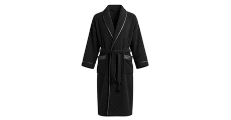 Elegant black bathrobe isolated on white background for relaxation and comfort