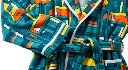 Closeup of a colorful patterned bathrobe isolated on white background
