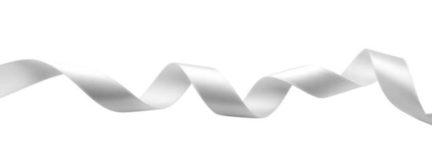 Silver ribbon white satin curly scroll png bow set isolated on transparent background for Christmas, brithday and wedding card confetti design decoration 