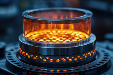 Metal furnace roaring with flames.