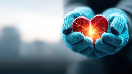 Heartwarming gesture of love urban setting digital art winter environment close-up view emotional connection