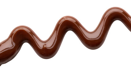 A detailed wavy line of melted dark chocolate sauce, perfect for desserts, isolated on transparent background