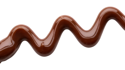 A detailed wavy line of melted dark chocolate sauce, perfect for desserts, isolated on transparent background