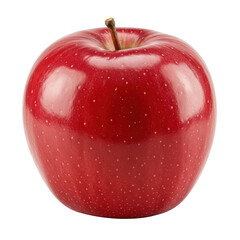 Vibrant red apple, perfectly ripe with glossy sheen and white speckles, close-up macro shot on an immaculate white studio background with copy space, concept of wholesome and healthy food
