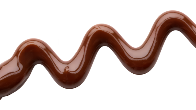 A detailed wavy line of melted dark chocolate sauce, perfect for desserts, isolated on transparent background