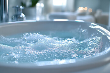 Bathtub filled with water.