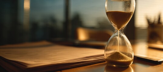Minimalist Scene with Hourglass and Business Paperwork in Warm Light