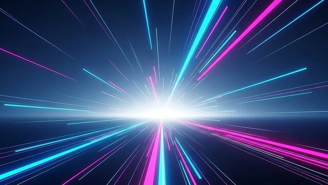 Experience the thrill of hyperspace travel with this dynamic background featuring vibrant pink and blue light streaks emanating from a central, radiant source