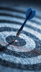 Macro Shot of Blue Dart in Bullseye Symbolizing Precision and Accuracy