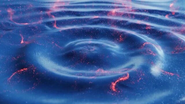 Dynamic fluid simulation of water surface with ripples, showing energy displacement and fluid dynamics for science or tech visuals