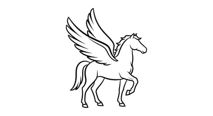 Elegant Pegasus Illustration - A Majestic Winged Horse in Outline.