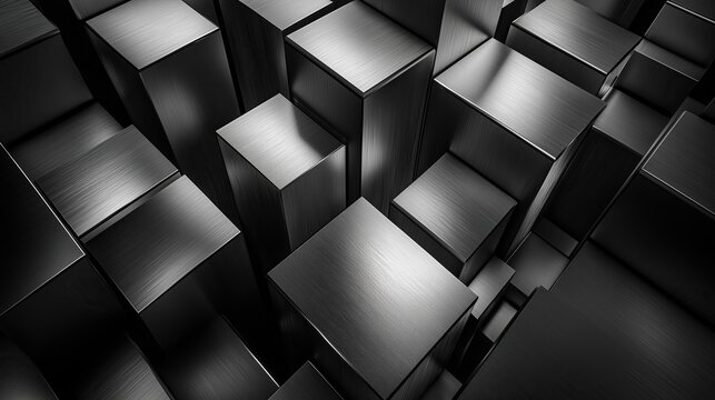 Monochromatic abstract background of metallic cubes creating elegant modern wallpaper with geometric shapes and cool tones, evoking high tech architecture or industrial design. - Powered by Adobe