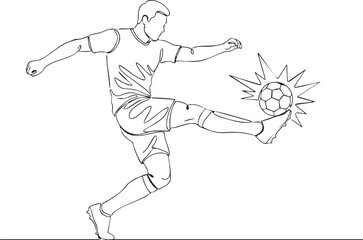 Obraz premium Flat vector illustration of a soccer player kicking a ball. Sports character icon