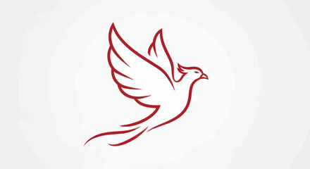 Elegant Red Dove Outline in Flight Symbolizing Peace and Hope.