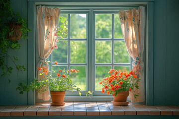 Bunch of flowers in window.