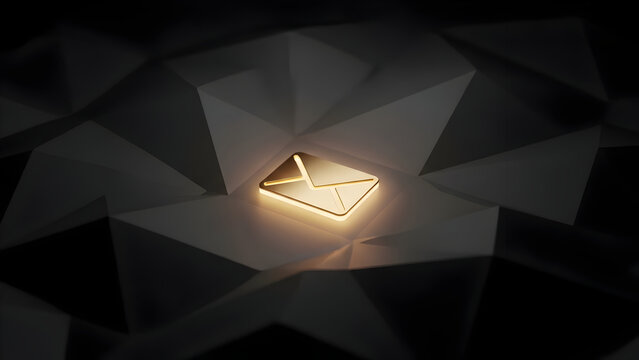 Glowing envelope symbol on geometric dark abstract background