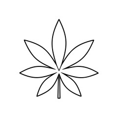 Outlined cannabis leaf with seven pointed edges on transparent background silhouette