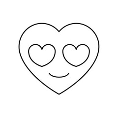 Heart face with heart eyes outline illustration on transparent background silhouette