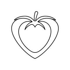 Outline drawing of a heart shaped tomato fruit on transparent background silhouette