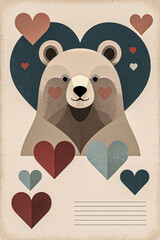 cute valentine&rsquo;s day postcard illustration featuring teddy bears surrounded by hearts in a soft pastel romantic style