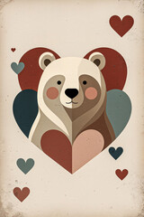 cute valentine&rsquo;s day postcard illustration featuring teddy bears surrounded by hearts in a soft pastel romantic style