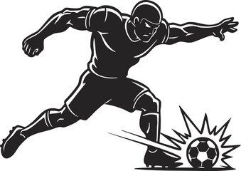 Flat vector illustration of a soccer player kicking a ball. Sports character icon