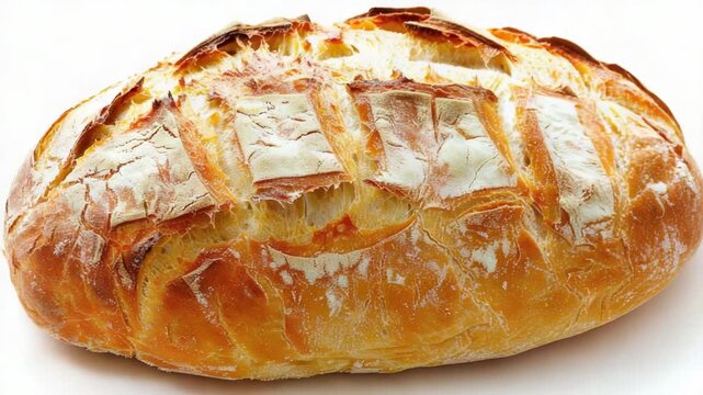 Video Freshly baked bread on a clean white background, ideal for food and still life