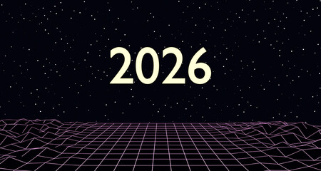 3d render, neon glowing new year greeting card, no AI