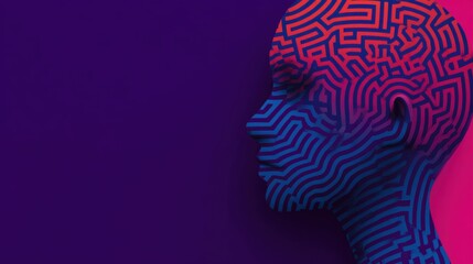 A colorful abstract representation of a human head with maze-like patterns, showcasing the complexity of the mind against a vibrant background.