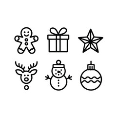 Naklejka premium A collection of simple line art icons representing Christmas elements.
