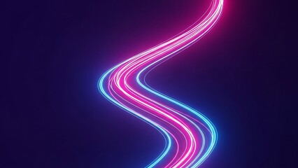 Dynamic neon light trails with vibrant pink and blue hues offer a modern tech edge for innovative designs and futuristic presentations, captivating abstract art.