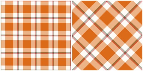 Vibrant Orange and White Plaid Checkered Patterns Set