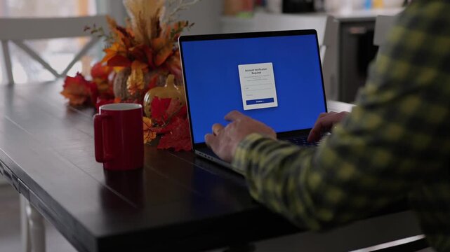 Middle Aged Male Executive Working From Home Falls for Spear Phishing Email Resulting in Ransomware Encrypting Files on Corporate Network Concept