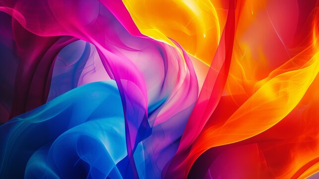 Abstract background of colorful fluid waves. Vibrant pink blue and orange smoke texture. Modern digital art wallpaper
