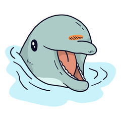 Cute dolphin mouth tooth water sea flat