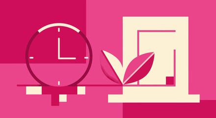 Time Management and Productivity Illustration with Clock and Plant.