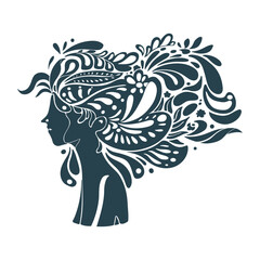 Face hair long woman silhouette detailed