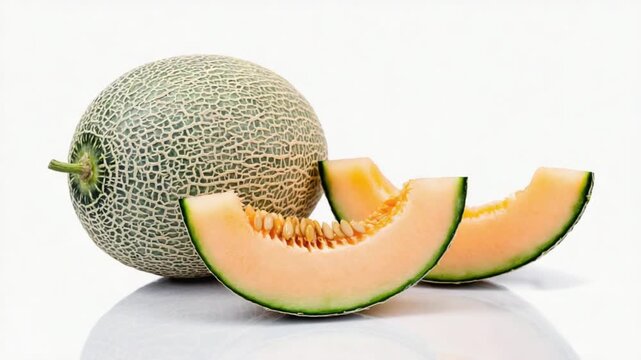 cantaloupe melon fruit quarter slice isolated white background video