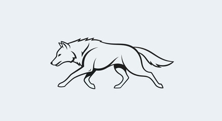 Fototapeta premium Line Art Depiction of a Stalking Wolf in Profile.