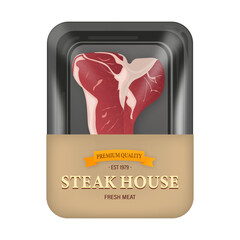 T bone steak in vacuum package for grocery store