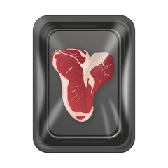 T bone steak in fresh retail packaging
