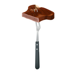 Grilled beef steak on a carving fork