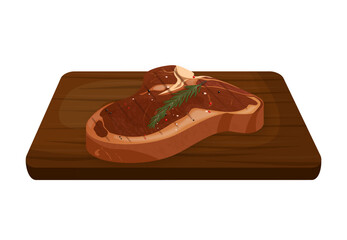 Beef t bone steak on wooden cutting board